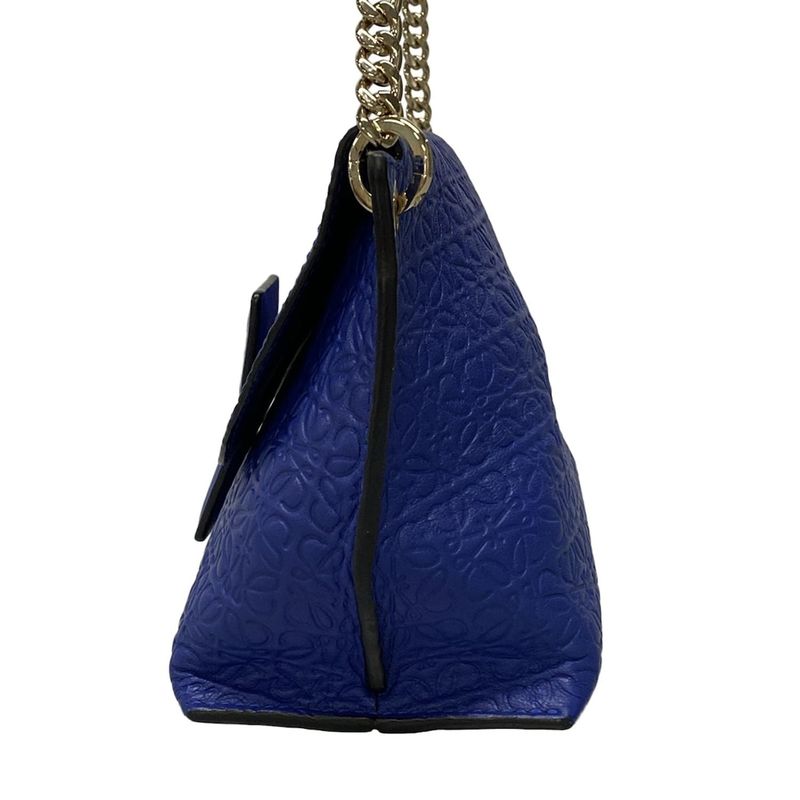 Loewe Shoulder Bag Avenue Blue Chain Shoulder Shape Pressed Leather