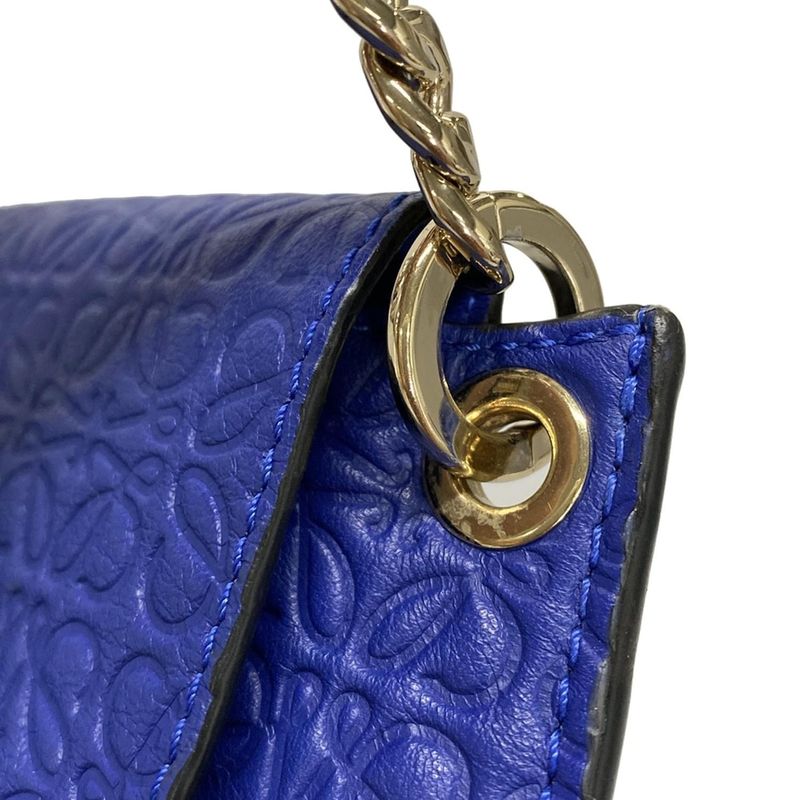 Loewe Shoulder Bag Avenue Blue Chain Shoulder Shape Pressed Leather