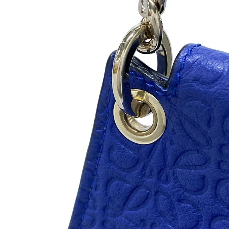 Loewe Shoulder Bag Avenue Blue Chain Shoulder Shape Pressed Leather