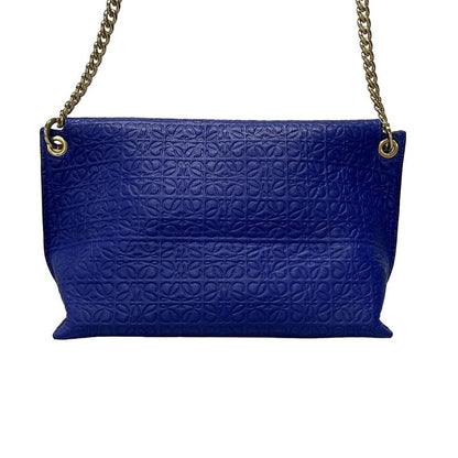 Loewe Shoulder Bag Avenue Blue Chain Shoulder Shape Pressed Leather