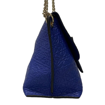 Loewe Shoulder Bag Avenue Blue Chain Shoulder Shape Pressed Leather