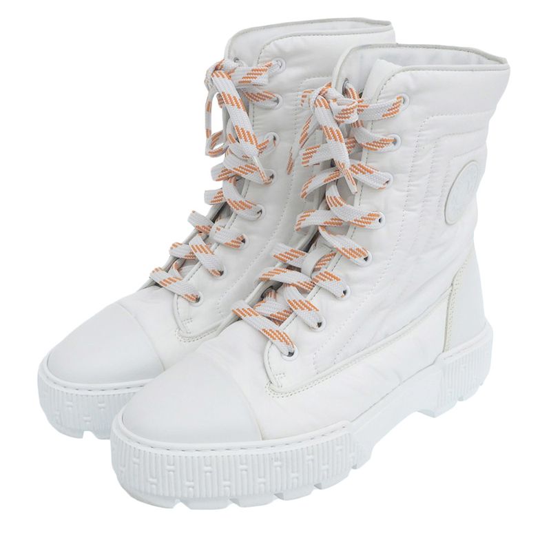 Hermes Nylon High Cut Fresh Boots Shoes Women's White 37.5 375