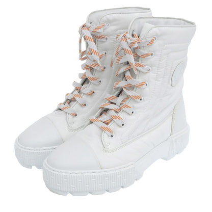 Hermes Nylon High Cut Fresh Boots Shoes Women's White 37.5 375