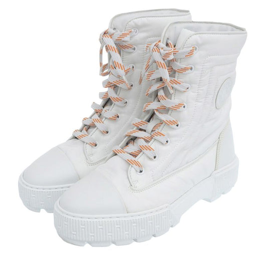 Hermes Nylon High Cut Fresh Boots Shoes Women's White 37.5 375