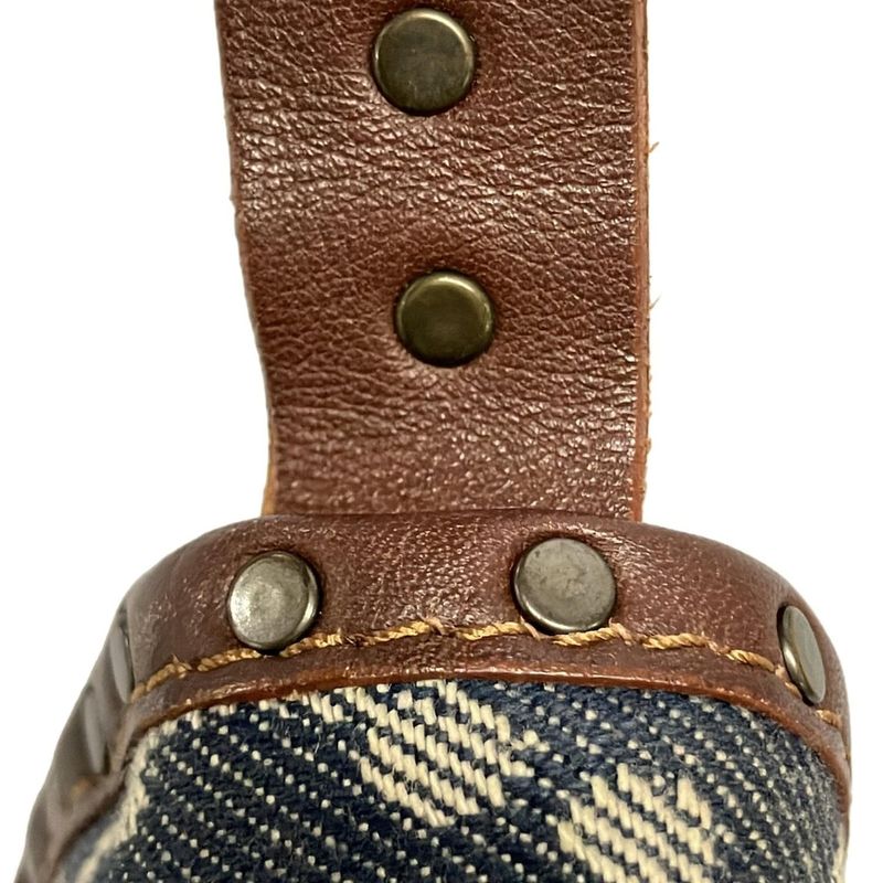 Celine Handbag Paris Macadam Navy X Ivory X Dark Brown Leather