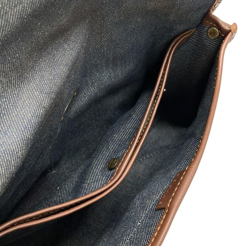 Celine Handbag Paris Macadam Navy X Ivory X Dark Brown Leather