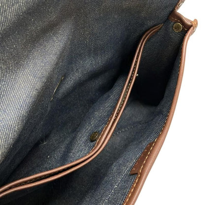 Celine Handbag Paris Macadam Navy X Ivory X Dark Brown Leather