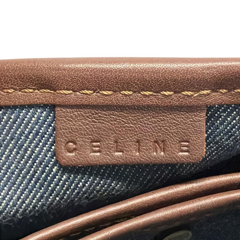 Celine Handbag Paris Macadam Navy X Ivory X Dark Brown Leather