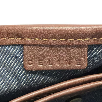 Celine Handbag Paris Macadam Navy X Ivory X Dark Brown Leather