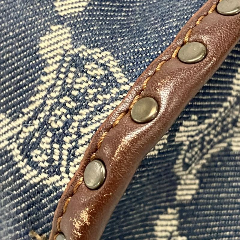 Celine Handbag Paris Macadam Navy X Ivory X Dark Brown Leather