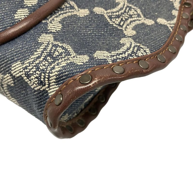 Celine Handbag Paris Macadam Navy X Ivory X Dark Brown Leather