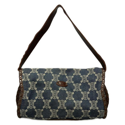 Celine Handbag Paris Macadam Navy X Ivory X Dark Brown Leather