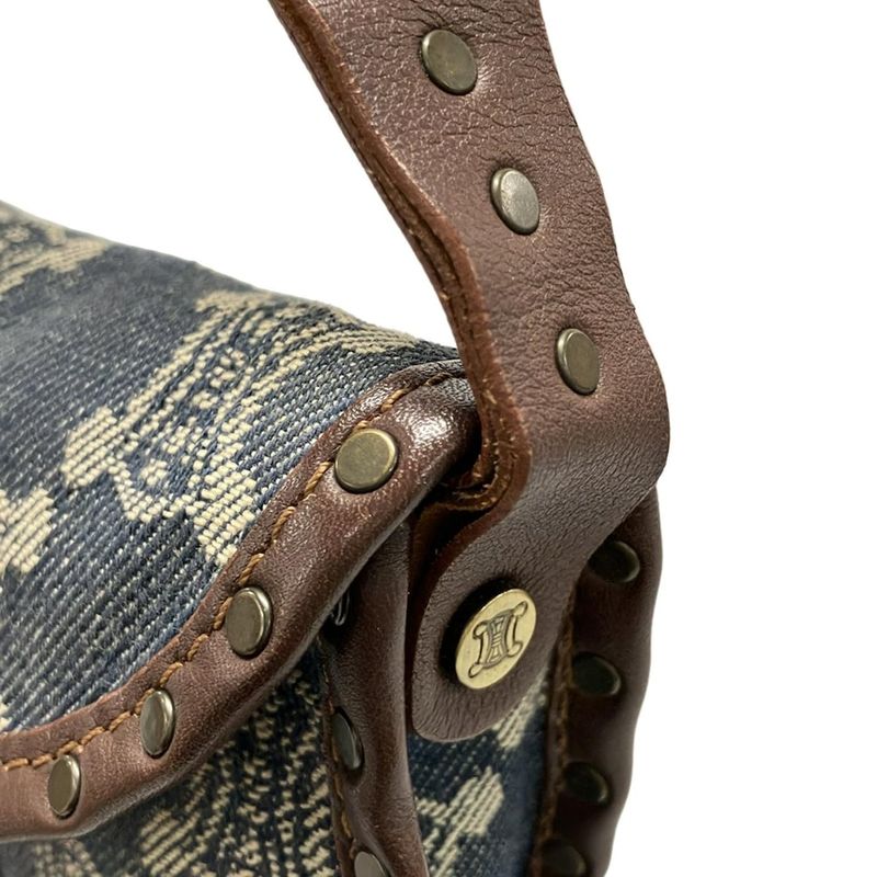 Celine Handbag Paris Macadam Navy X Ivory X Dark Brown Leather