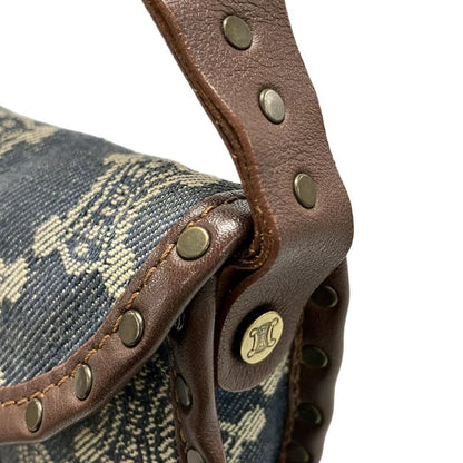 Celine Handbag Paris Macadam Navy X Ivory X Dark Brown Leather