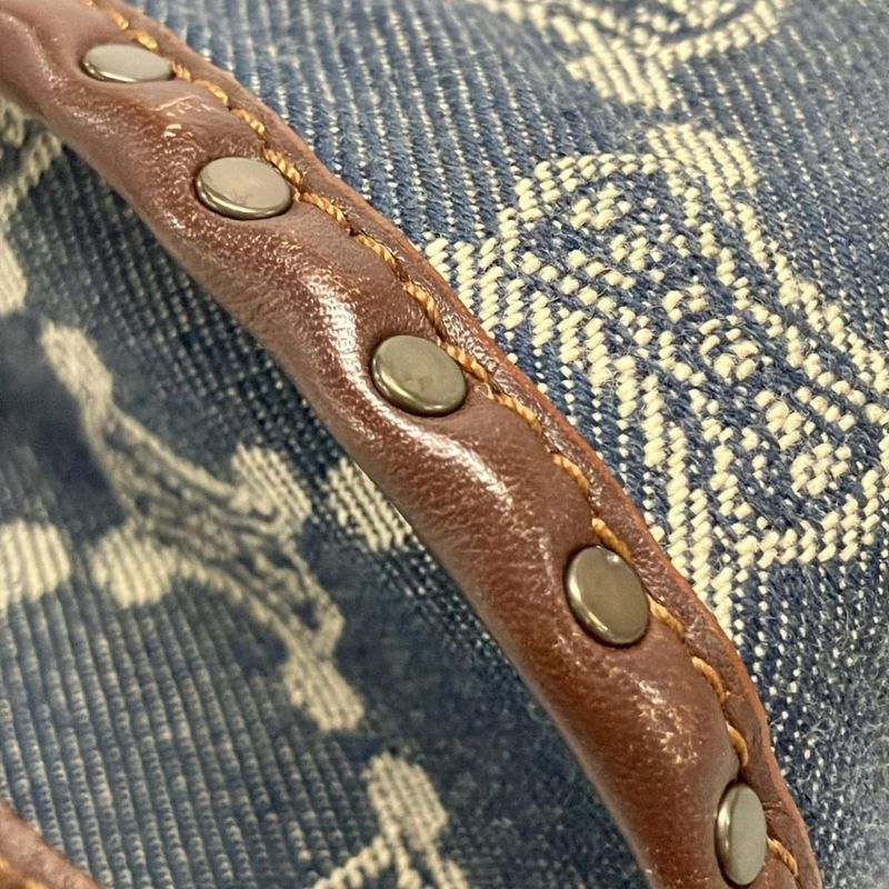 Celine Handbag Paris Macadam Navy X Ivory X Dark Brown Leather