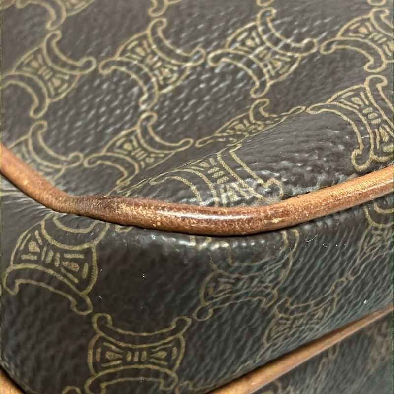 Celine Shoulder Bag Macadam Pattern Gancini Dark Brown X Light Brown Leather