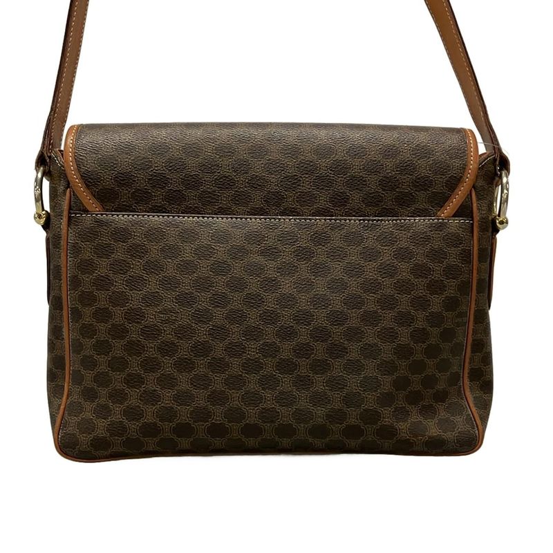 Celine Shoulder Bag Macadam Pattern Gancini Dark Brown X Light Brown Leather