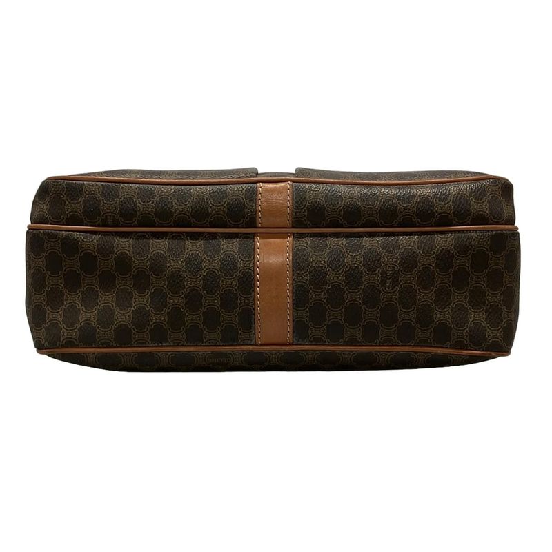 Celine Shoulder Bag Macadam Pattern Gancini Dark Brown X Light Brown Leather