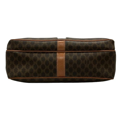 Celine Shoulder Bag Macadam Pattern Gancini Dark Brown X Light Brown Leather