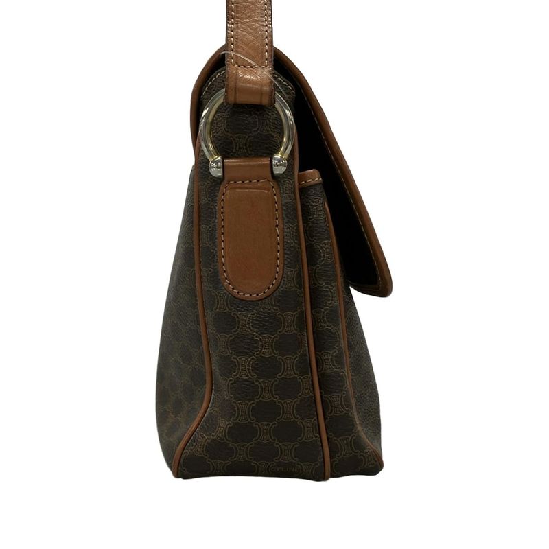 Celine Shoulder Bag Macadam Pattern Gancini Dark Brown X Light Brown Leather