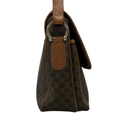 Celine Shoulder Bag Macadam Pattern Gancini Dark Brown X Light Brown Leather