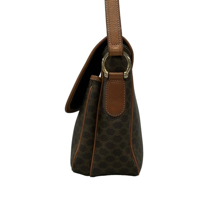 Celine Shoulder Bag Macadam Pattern Gancini Dark Brown X Light Brown Leather