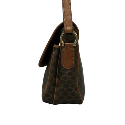 Celine Shoulder Bag Macadam Pattern Gancini Dark Brown X Light Brown Leather