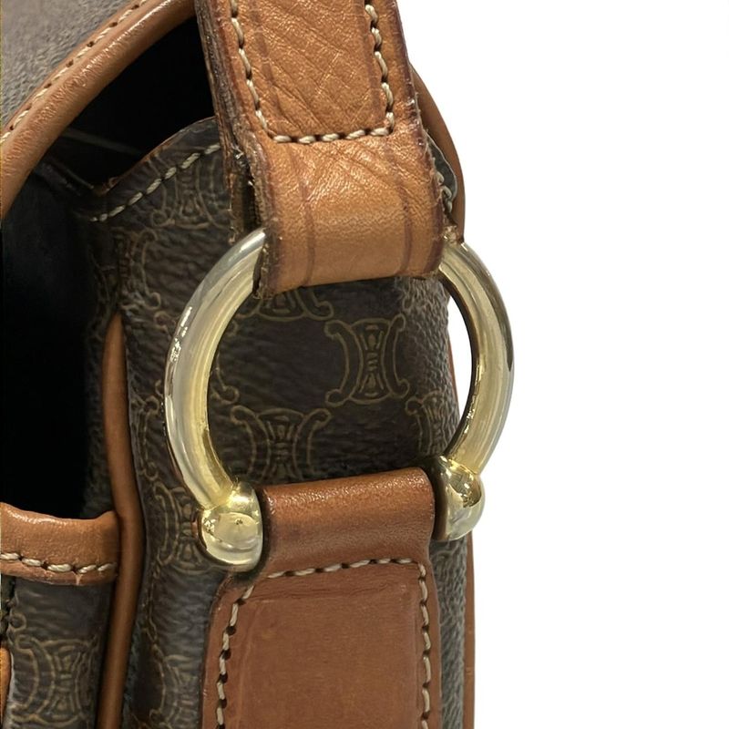 Celine Shoulder Bag Macadam Pattern Gancini Dark Brown X Light Brown Leather