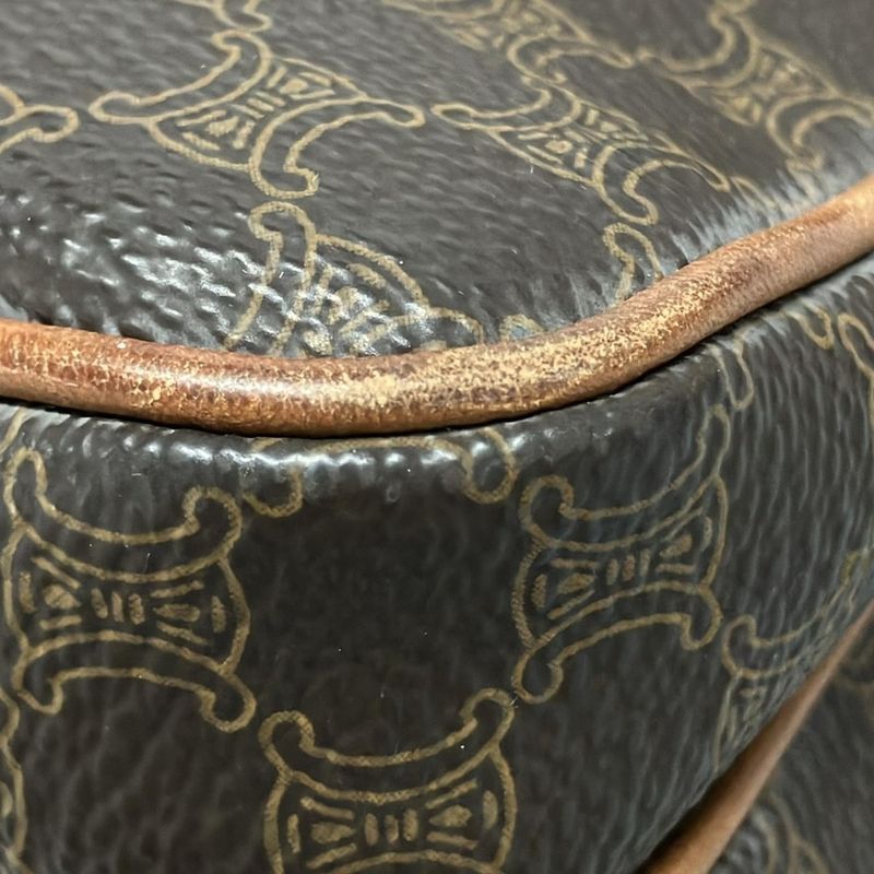 Celine Shoulder Bag Macadam Pattern Gancini Dark Brown X Light Brown Leather