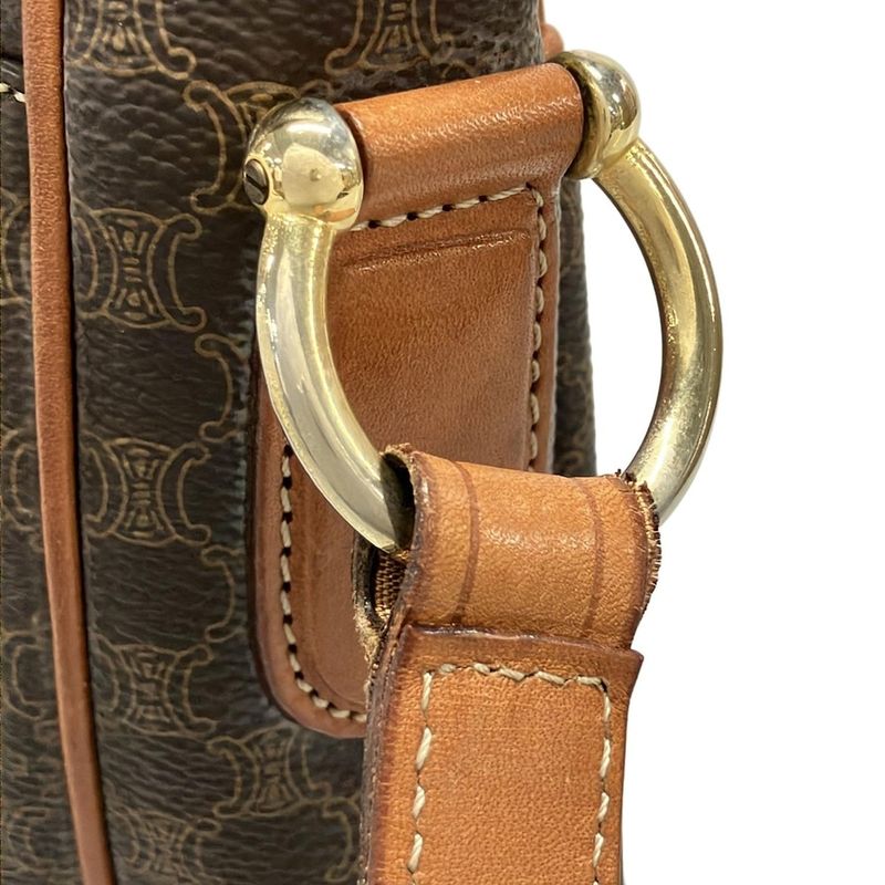 Celine Shoulder Bag Macadam Pattern Gancini Dark Brown X Light Brown Leather