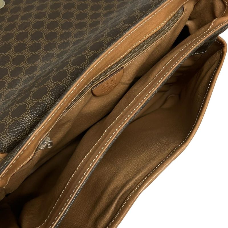 Celine Shoulder Bag Macadam Pattern Gancini Dark Brown X Light Brown Leather