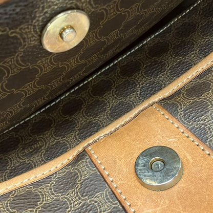 Celine Shoulder Bag Macadam Pattern Gancini Dark Brown X Light Brown Leather