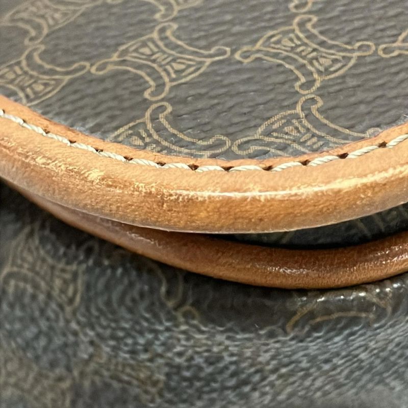 Celine Shoulder Bag Macadam Pattern Gancini Dark Brown X Light Brown Leather