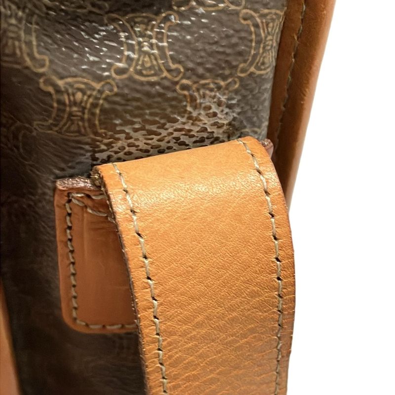 Celine Shoulder Bag Macadam Pattern Gancini Dark Brown X Light Brown Leather