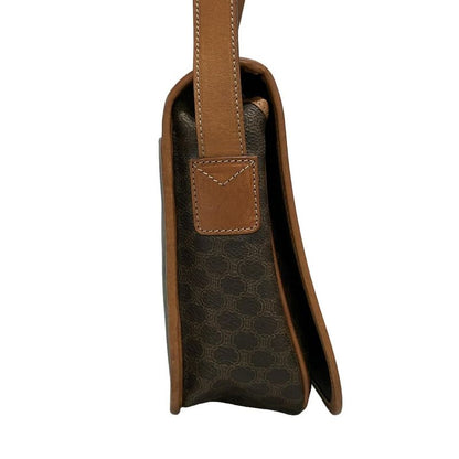 Celine Shoulder Bag Macadam Pattern Gancini Dark Brown X Light Brown Leather