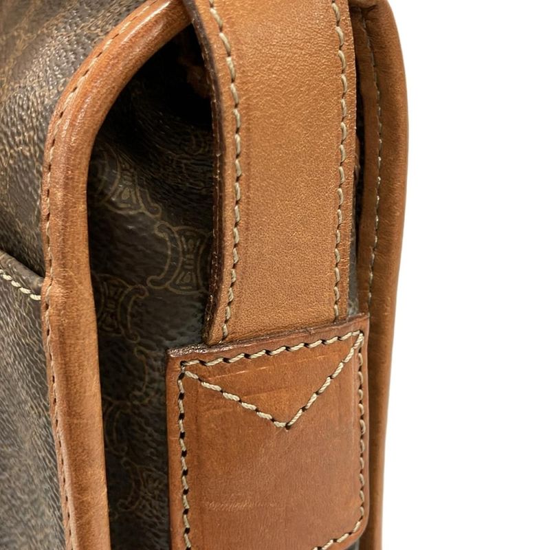 Celine Shoulder Bag Macadam Pattern Gancini Dark Brown X Light Brown Leather