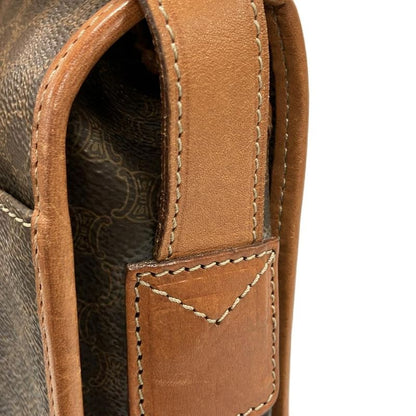 Celine Shoulder Bag Macadam Pattern Gancini Dark Brown X Light Brown Leather