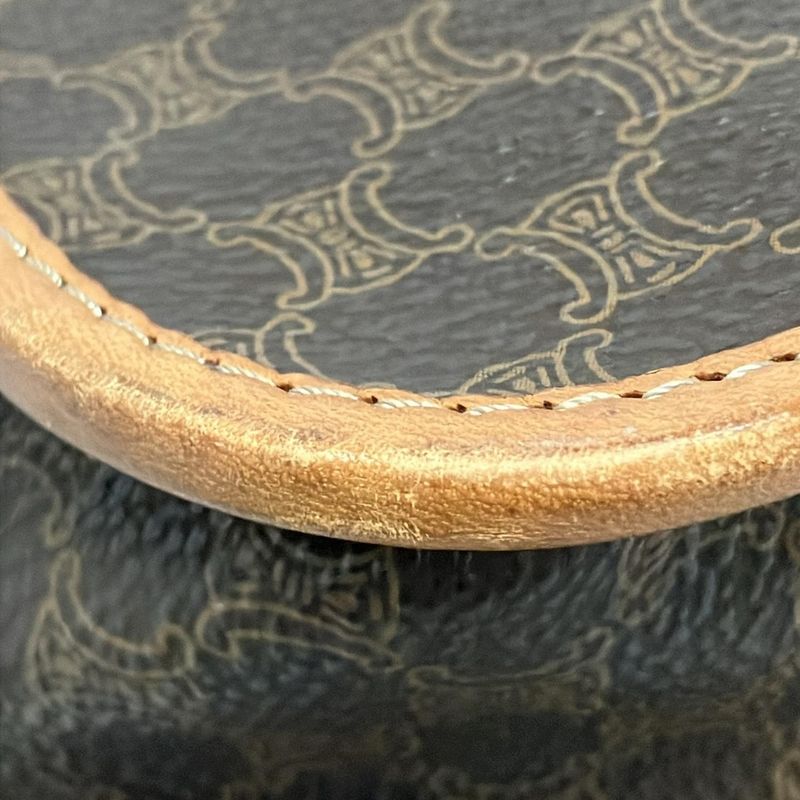 Celine Shoulder Bag Macadam Pattern Gancini Dark Brown X Light Brown Leather