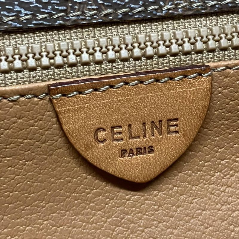 Celine Shoulder Bag Macadam Pattern Gancini Dark Brown X Light Brown Leather
