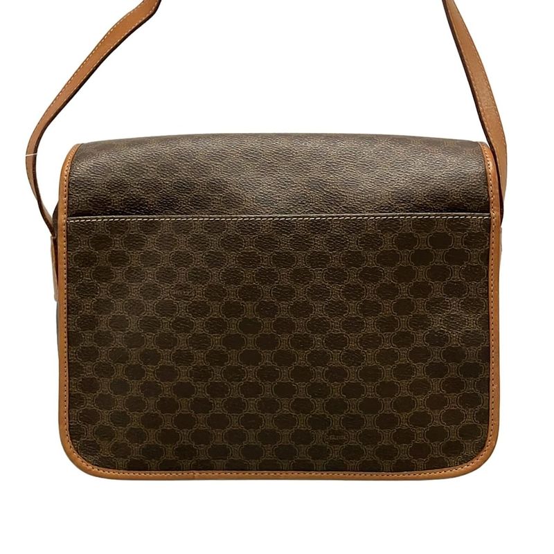 Celine Shoulder Bag Macadam Pattern Gancini Dark Brown X Light Brown Leather