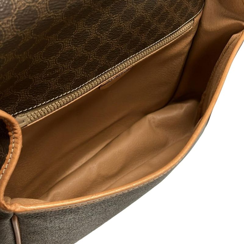 Celine Shoulder Bag Macadam Pattern Gancini Dark Brown X Light Brown Leather