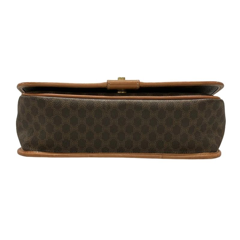 Celine Shoulder Bag Macadam Pattern Gancini Dark Brown X Light Brown Leather