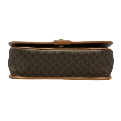 Celine Shoulder Bag Macadam Pattern Gancini Dark Brown X Light Brown Leather