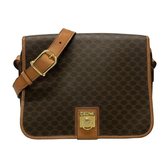 Celine Shoulder Bag Macadam Pattern Gancini Dark Brown X Light Brown Leather