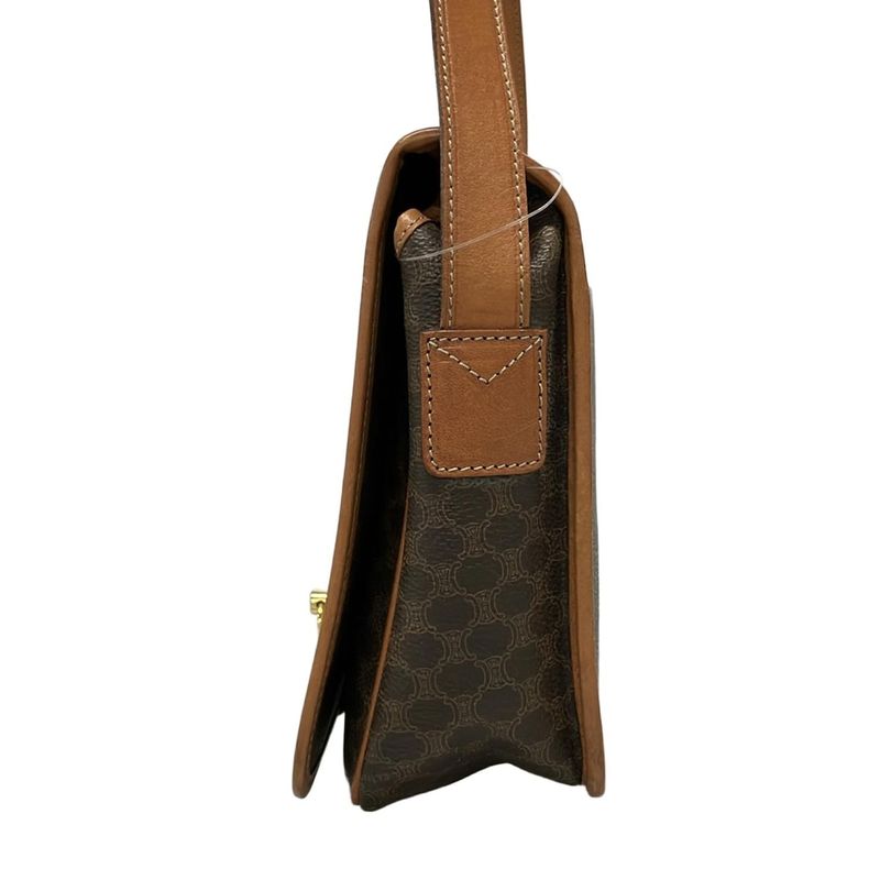 Celine Shoulder Bag Macadam Pattern Gancini Dark Brown X Light Brown Leather