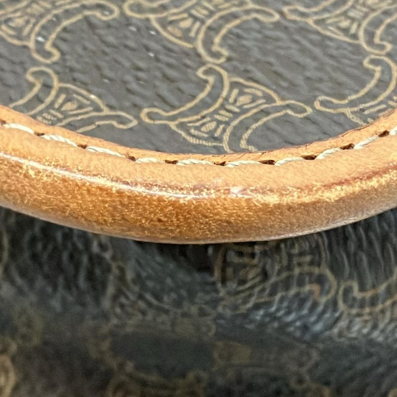 Celine Shoulder Bag Macadam Pattern Gancini Dark Brown X Light Brown Leather