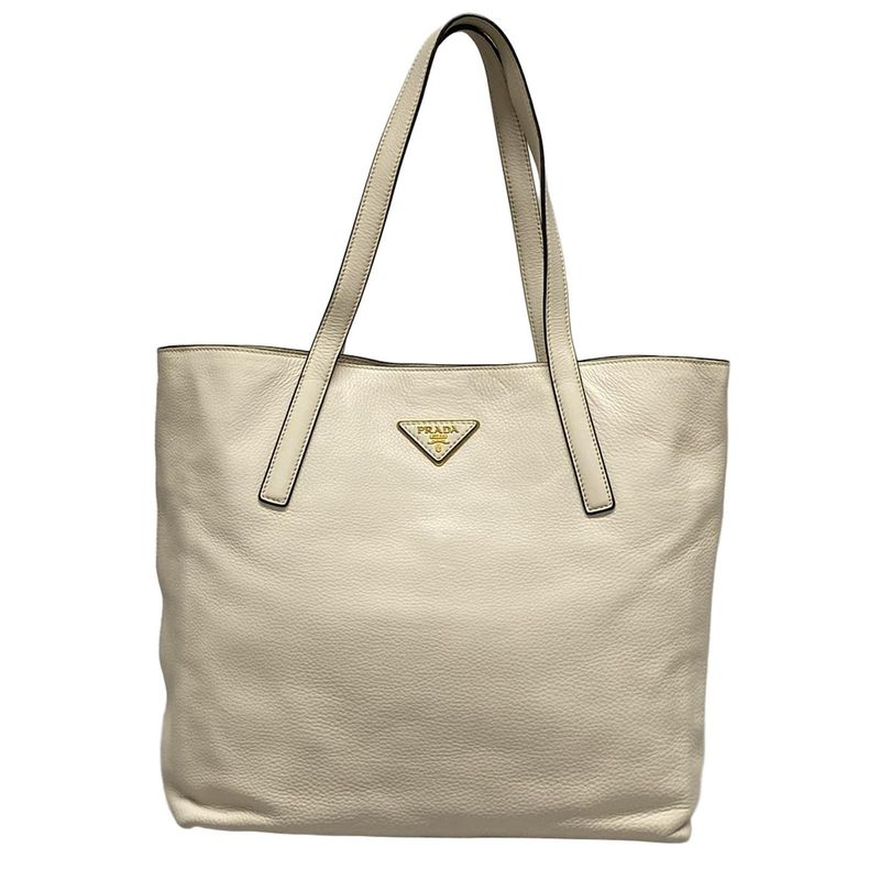 Prada Tote Bag - Ivory Leather Tag Leather