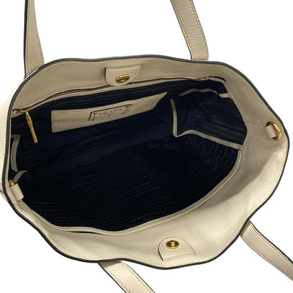 Prada Tote Bag - Ivory Leather Tag Leather