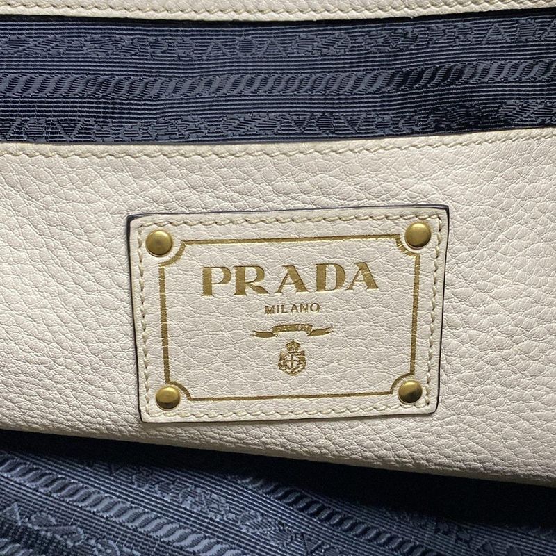 Prada Tote Bag - Ivory Leather Tag Leather