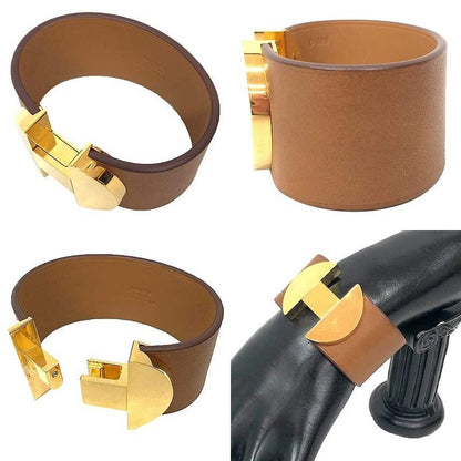 Hermes 2002 Bracelet T2 Size Bangle Leather Camel X Gold D Stamp Aq12369